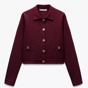 NWOT Zara Women's Deep Burgundy Blazer Sweater with ahold Buttons